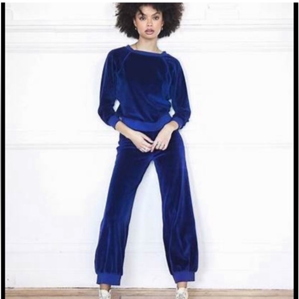 Suzie Kondi classic blue high waist Harem pants in velour